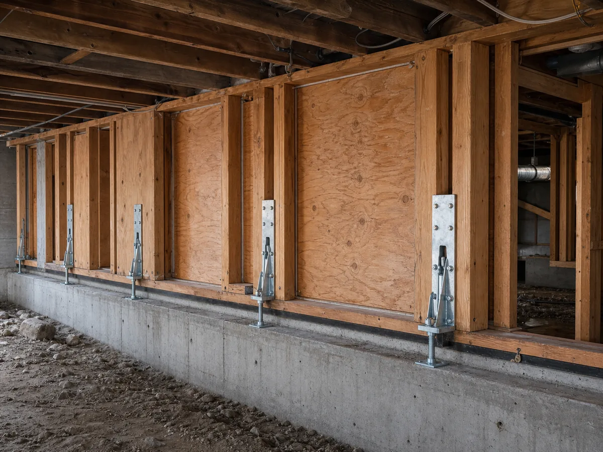 Completed seismic retrofit bracing and hold-down installation