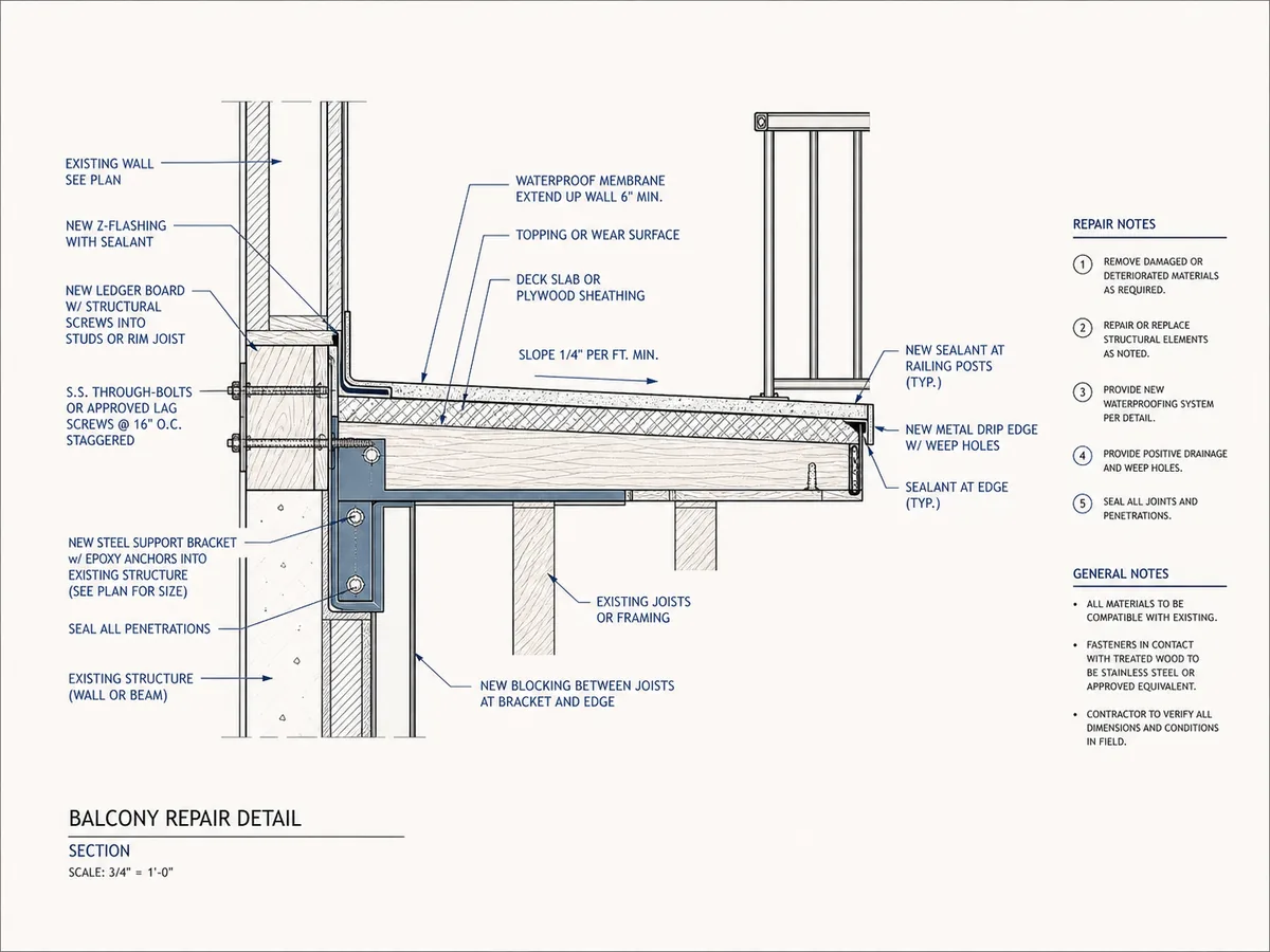 Balcony repair specification detail drawing