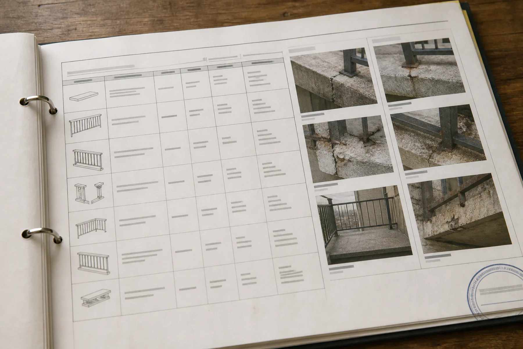 Balcony inspection report with an element inventory and photo log